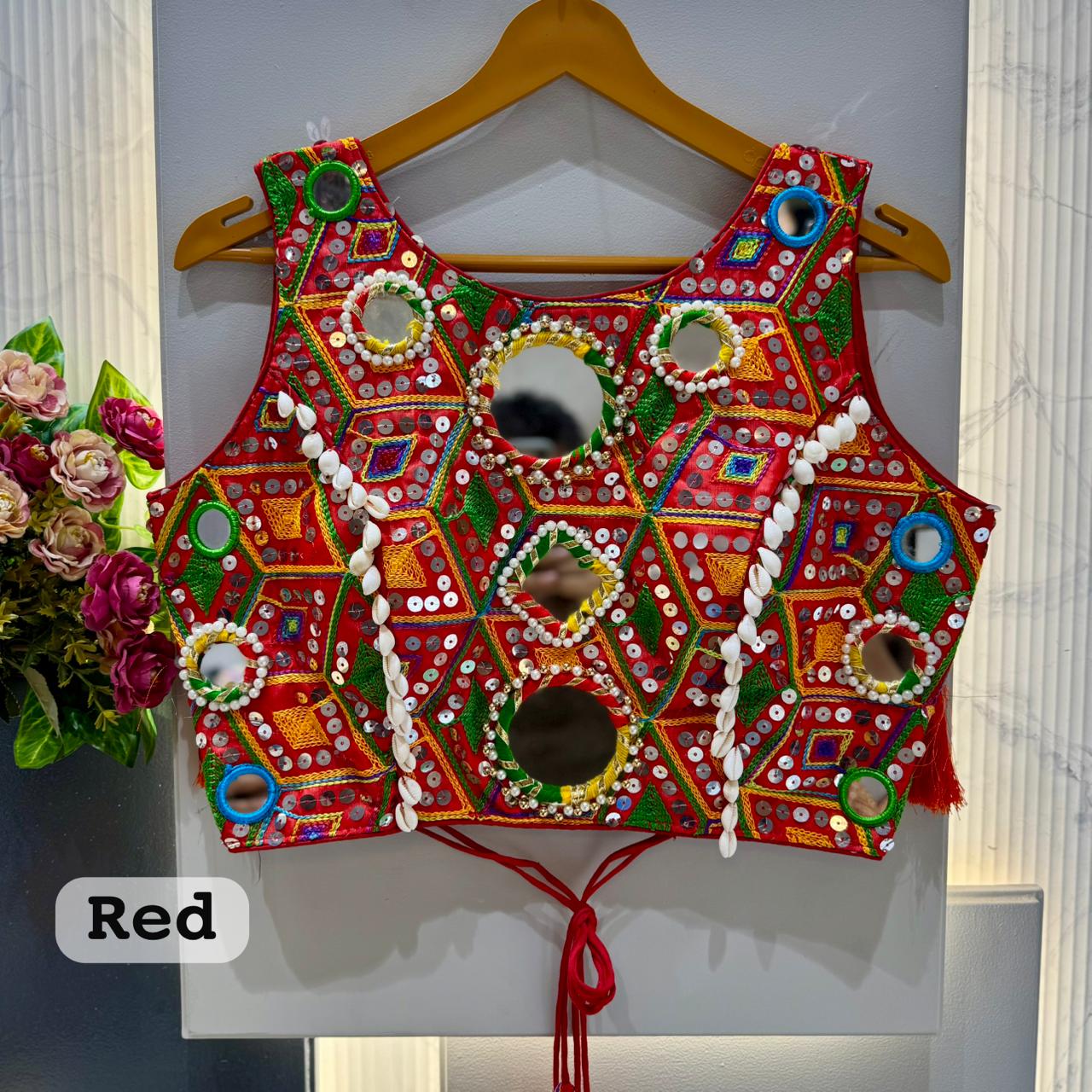 Heavy thread sequins & hand mirror work ready made blouse