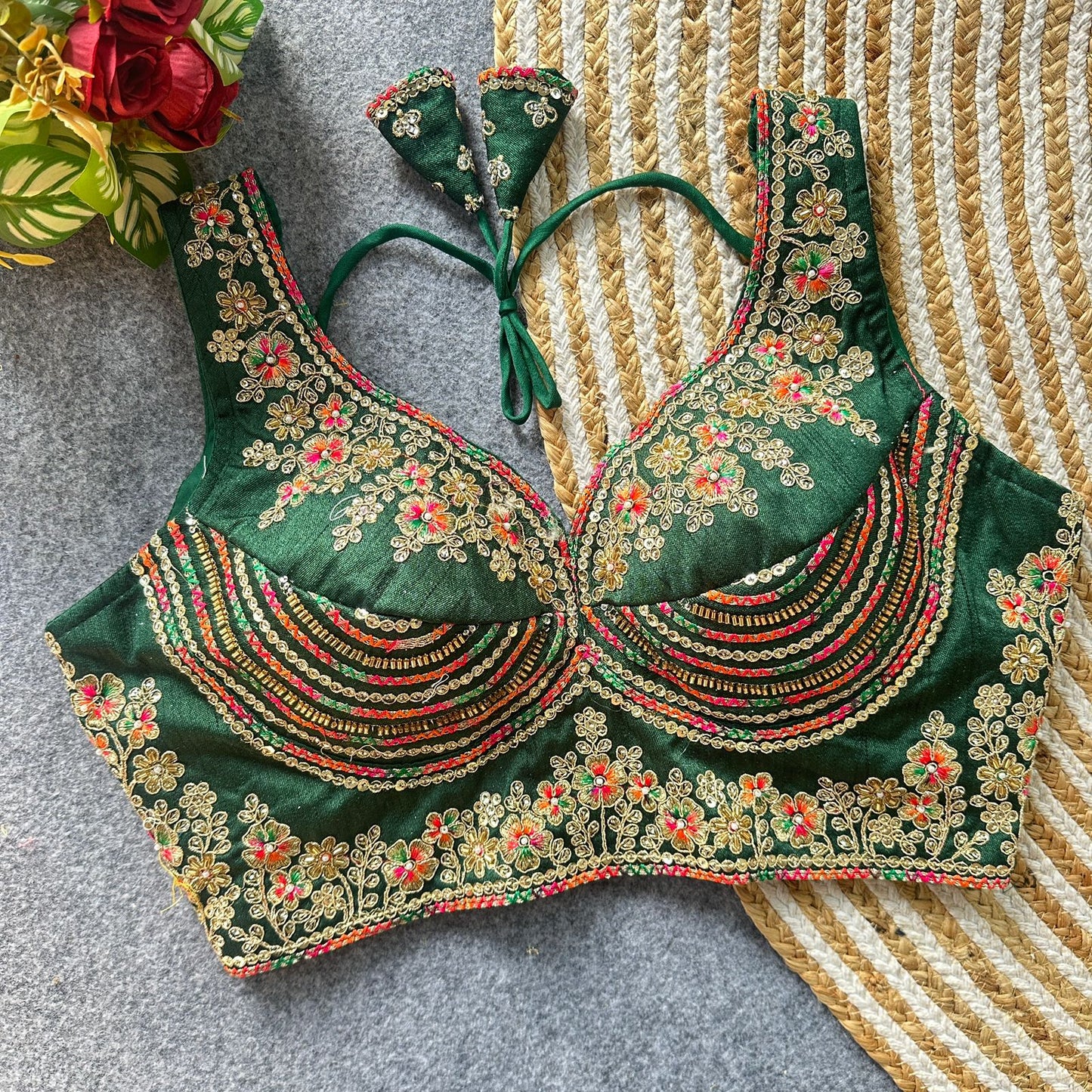 Heavy zari + sequins & beads work ready made blouse