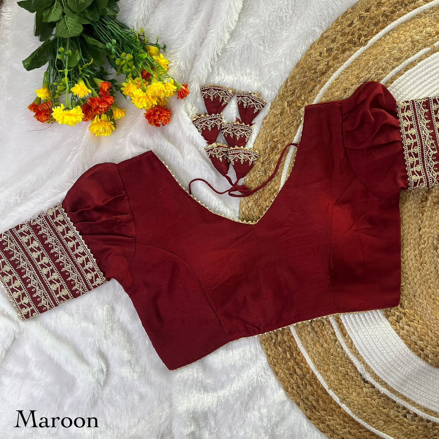 Vichitra silk balloon sleeve ready made blouse