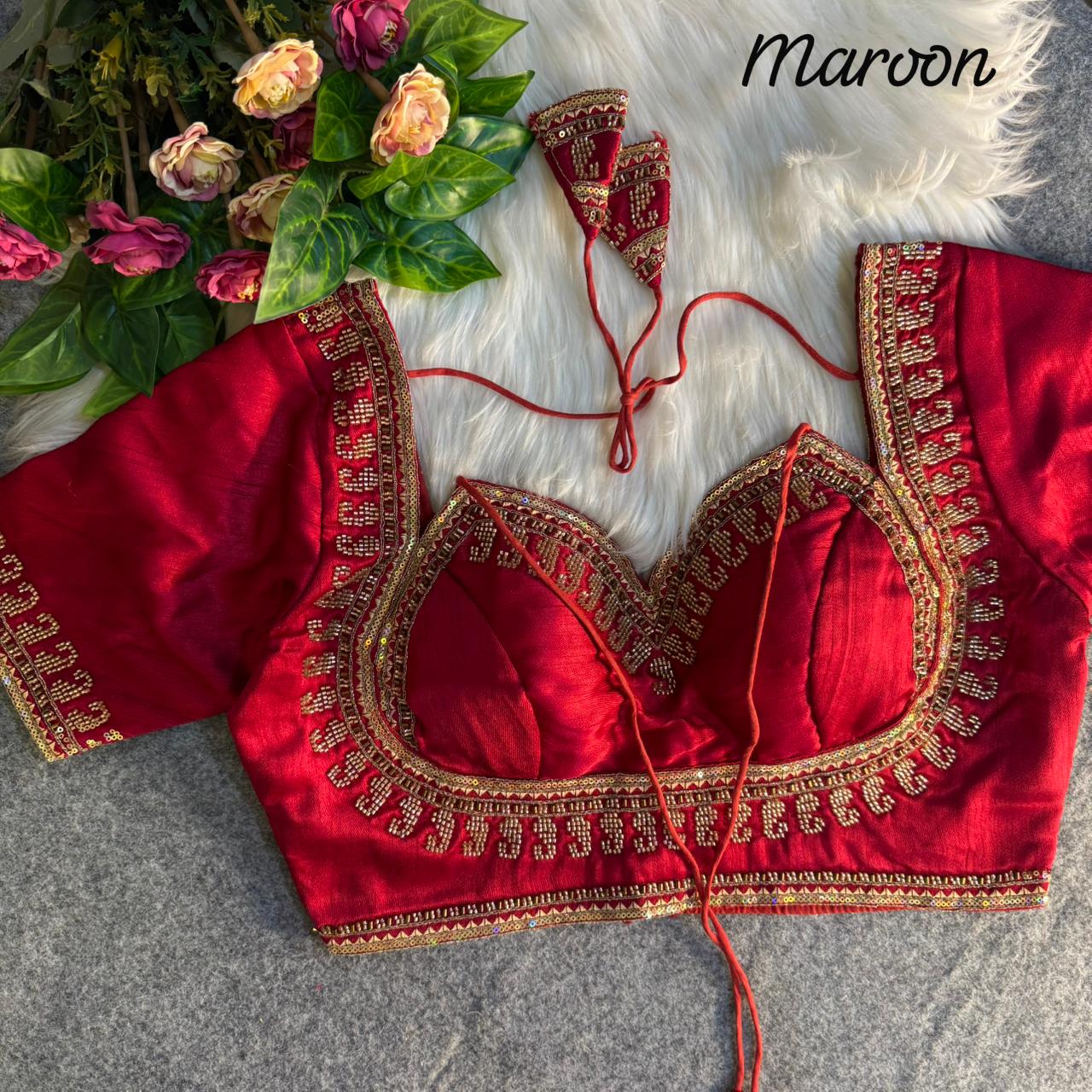 Heavy zari sequins & beads + thread work ready made blouse