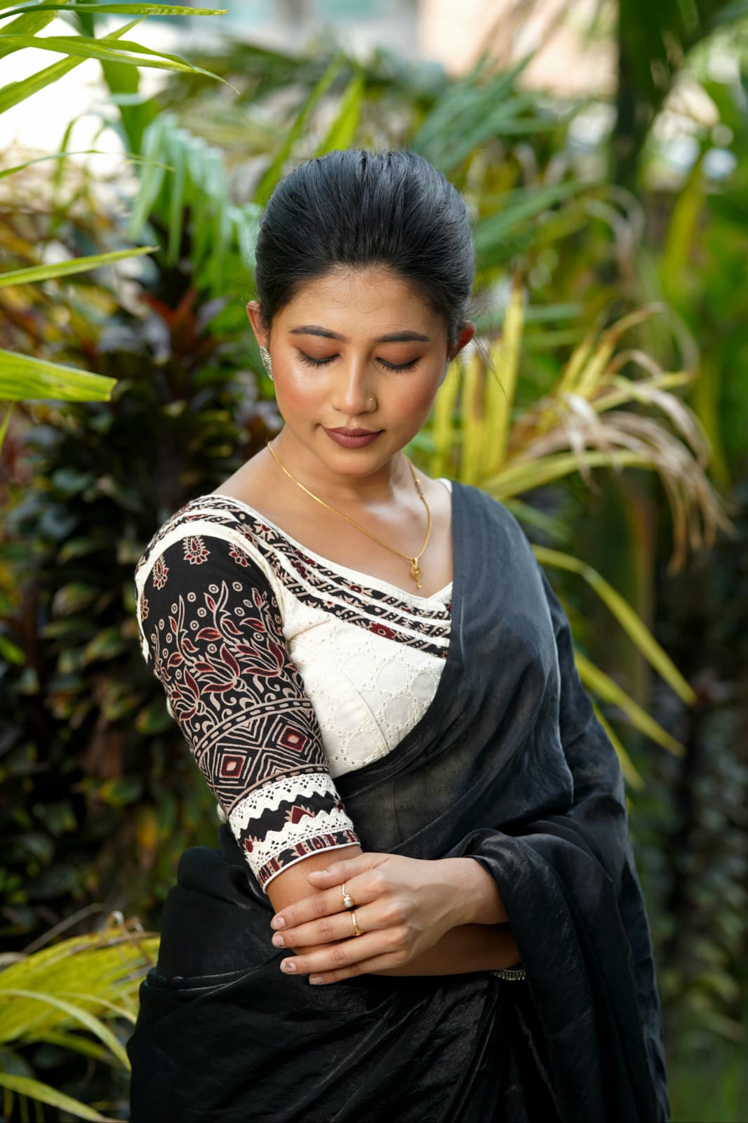 Hakoba with ajrakh/gamcha Mix and match collection - Premium Ready made blouse