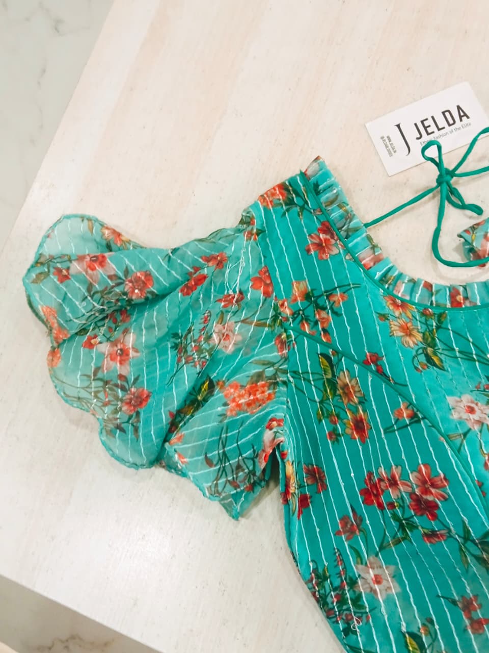 Printed work with frill sleeve ready made blouse