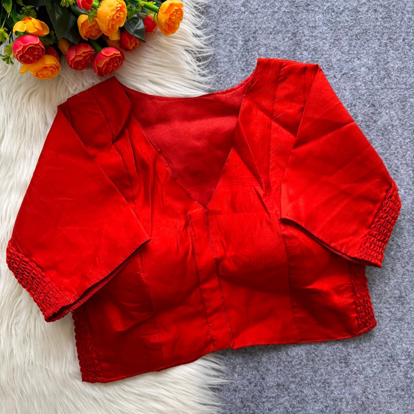 Pure Roman fabric with elastic attach for better fitting ready made blouse
