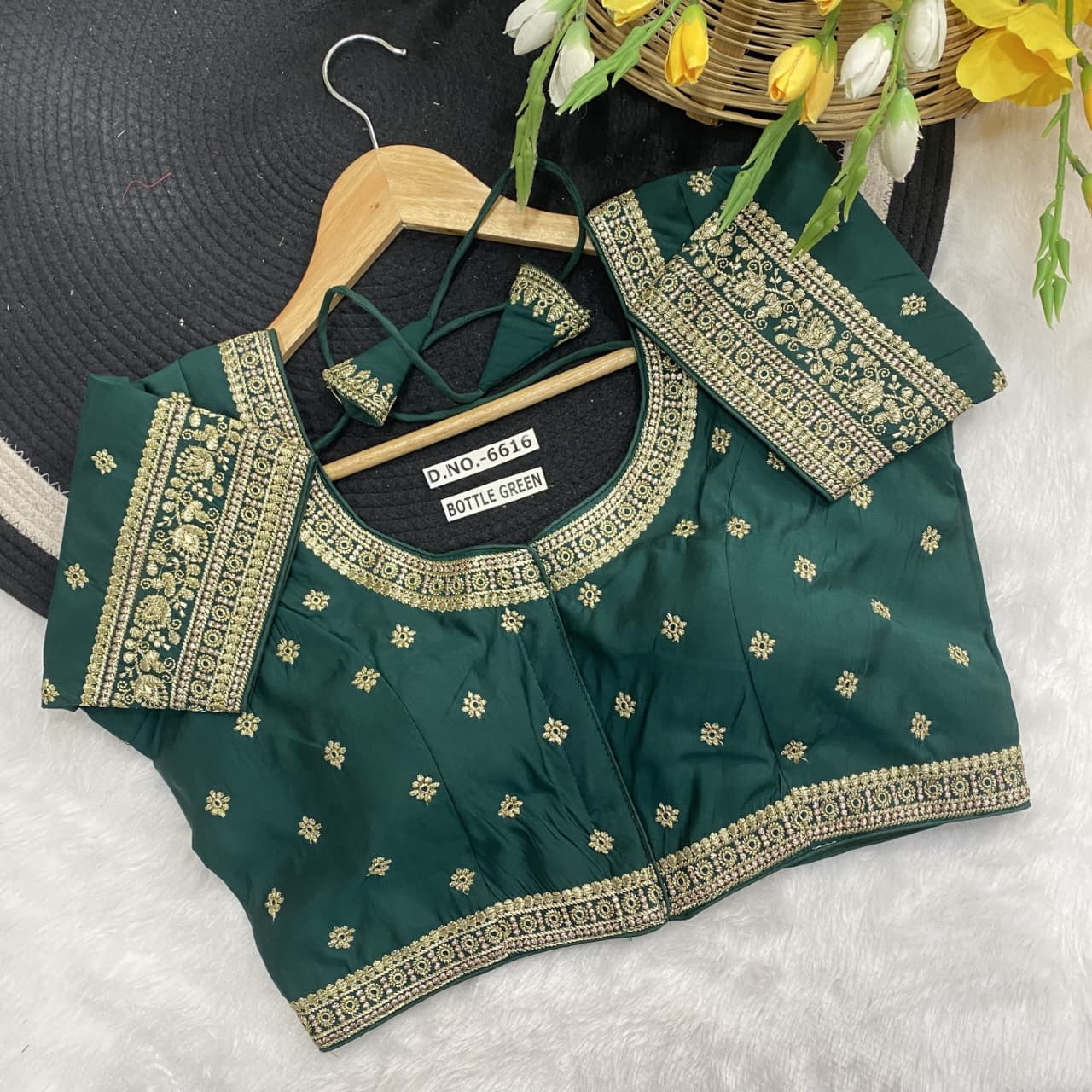 Slub silk embroidery ready made blouse