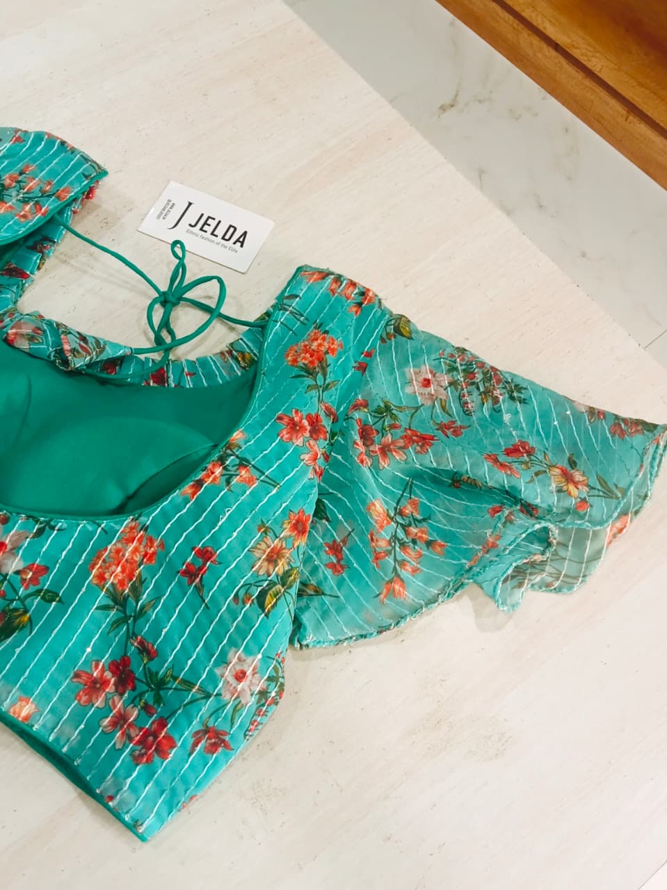 Printed work with frill sleeve ready made blouse