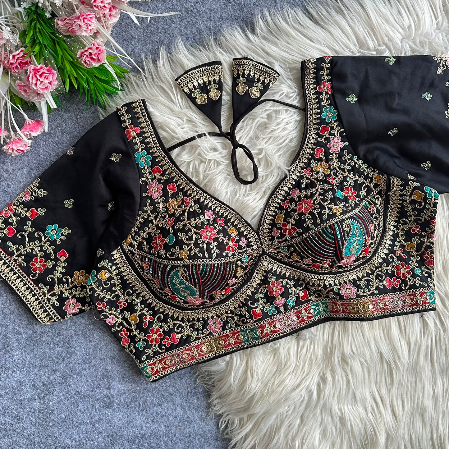 Heavy Embroidery Work ready made blouse