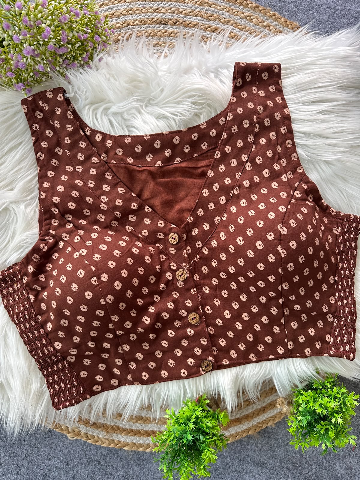 Presenting flexi fit Pure Ajrakh Bandhani Print Cotton ready made blouse