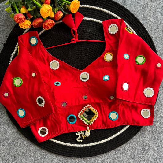 Pure Roman Silk mirror work ready made blouse
