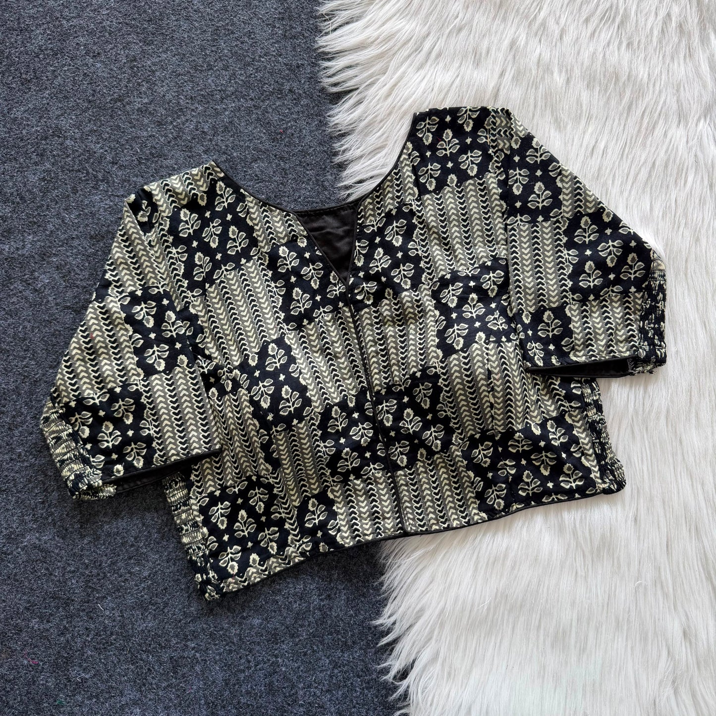 Beautiful hand block print with side elastic ready made blouse