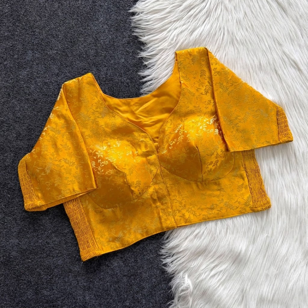 A beauty of weaving work all over with stretchable technology inside ready made blouse