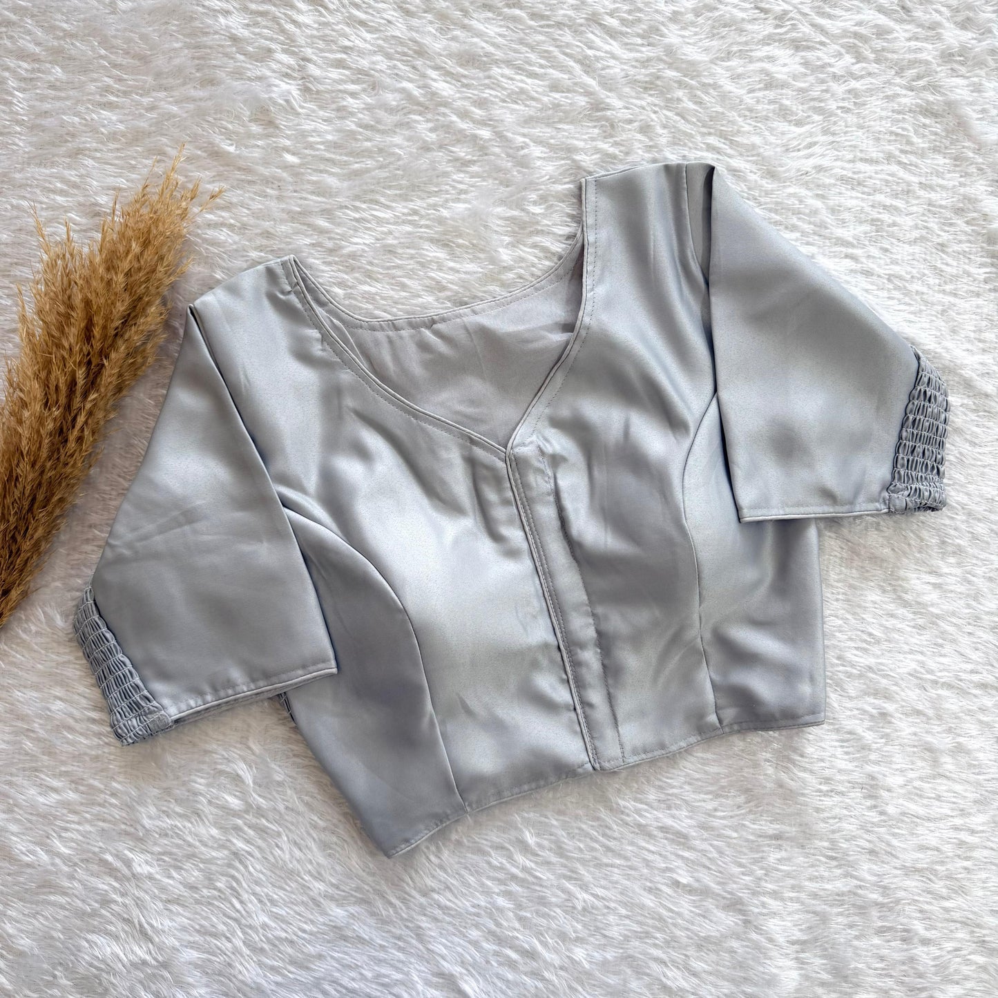 Soft silk fabric with elastic attach for better fitting ready made blouse