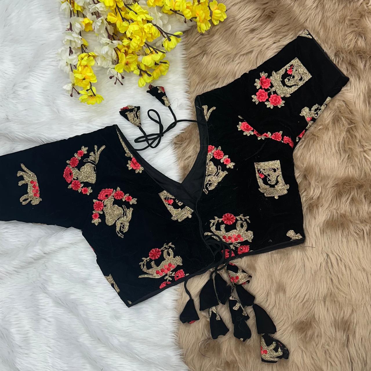 velvet Fabrics with heavy Embroidery ready made blouse