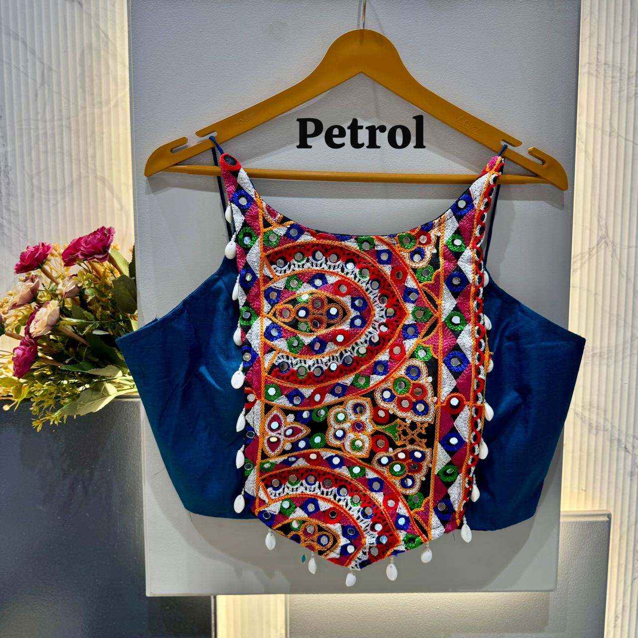 Heavy thread & hand mirror work ready made blouse