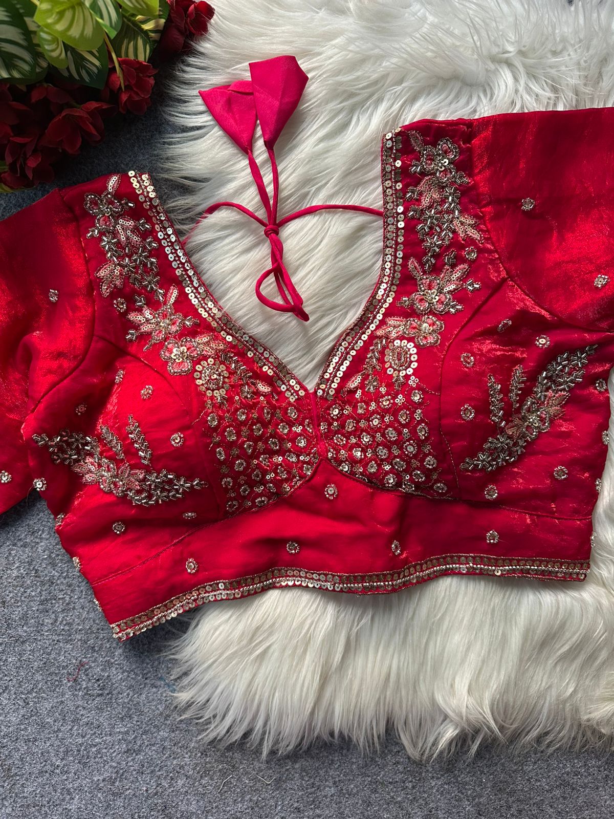 Heavy handwork + sequins & codding thread work ready made blouse