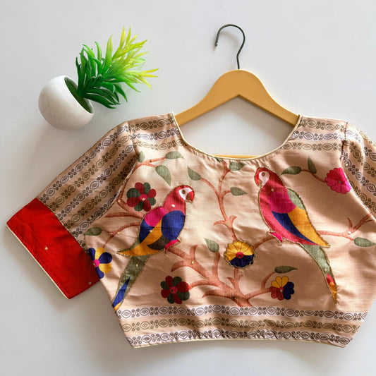 Pure silk fabric with Decent print ready made blouse