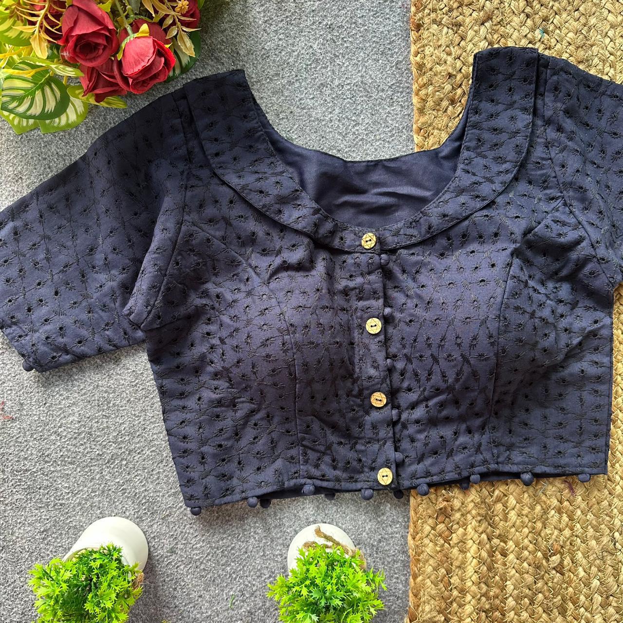 Pure hakoba cotton puff sleeve ready made blouse