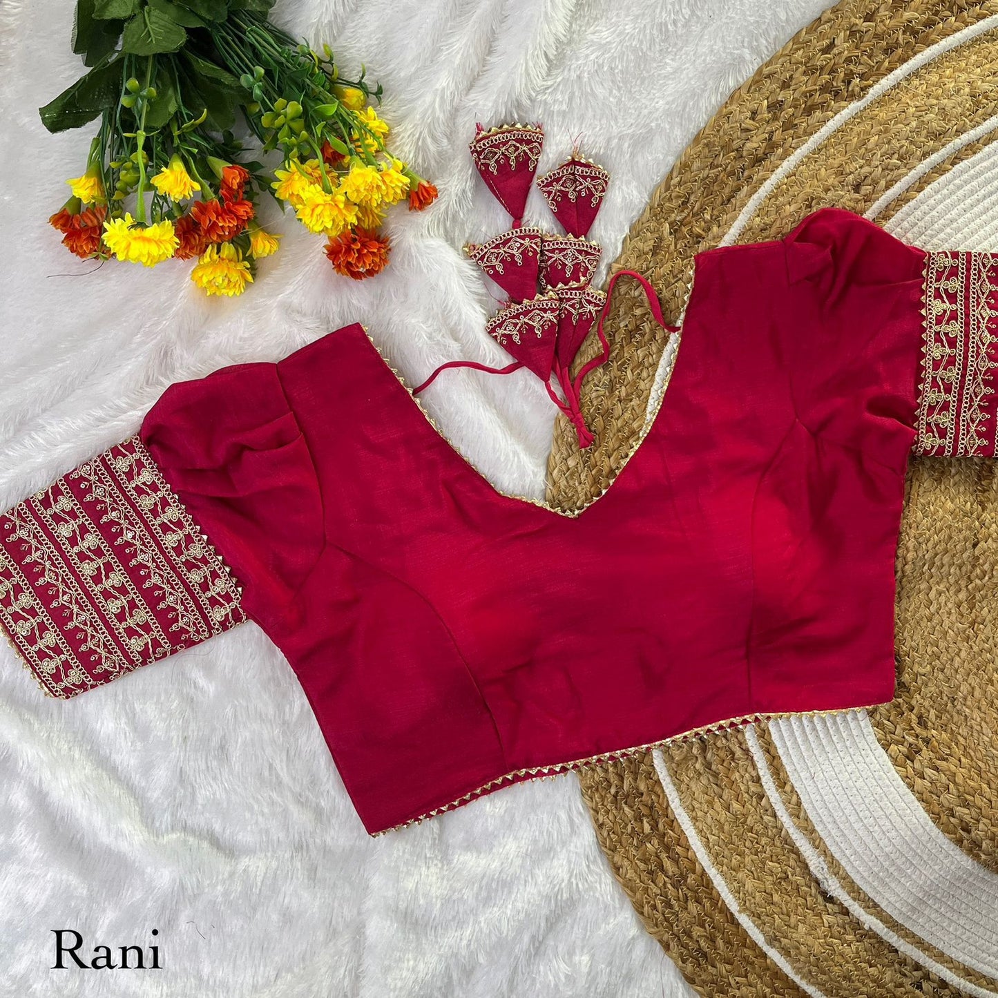 Vichitra silk balloon sleeve ready made blouse