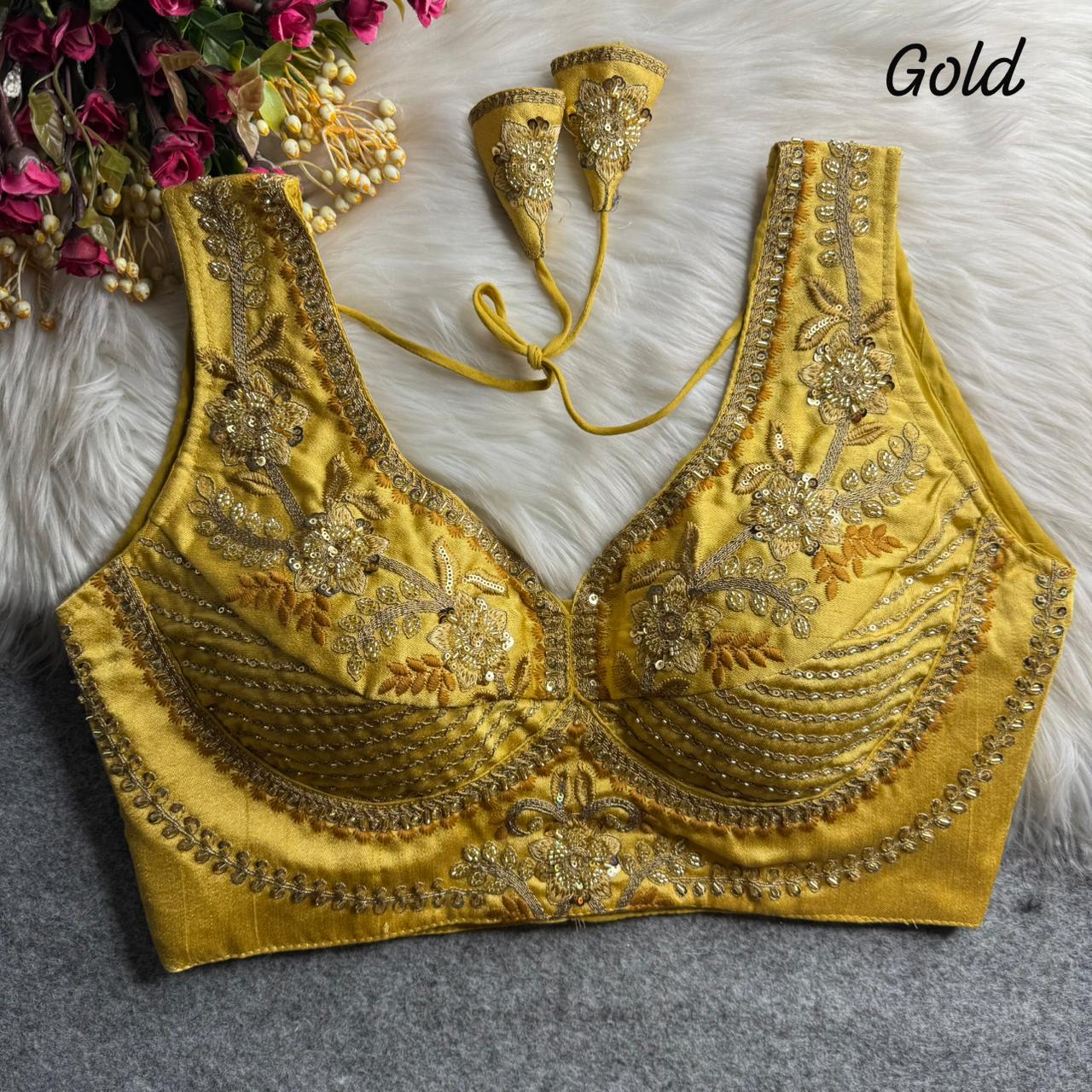 Heavy zari + sequins & beads work ready made blouse