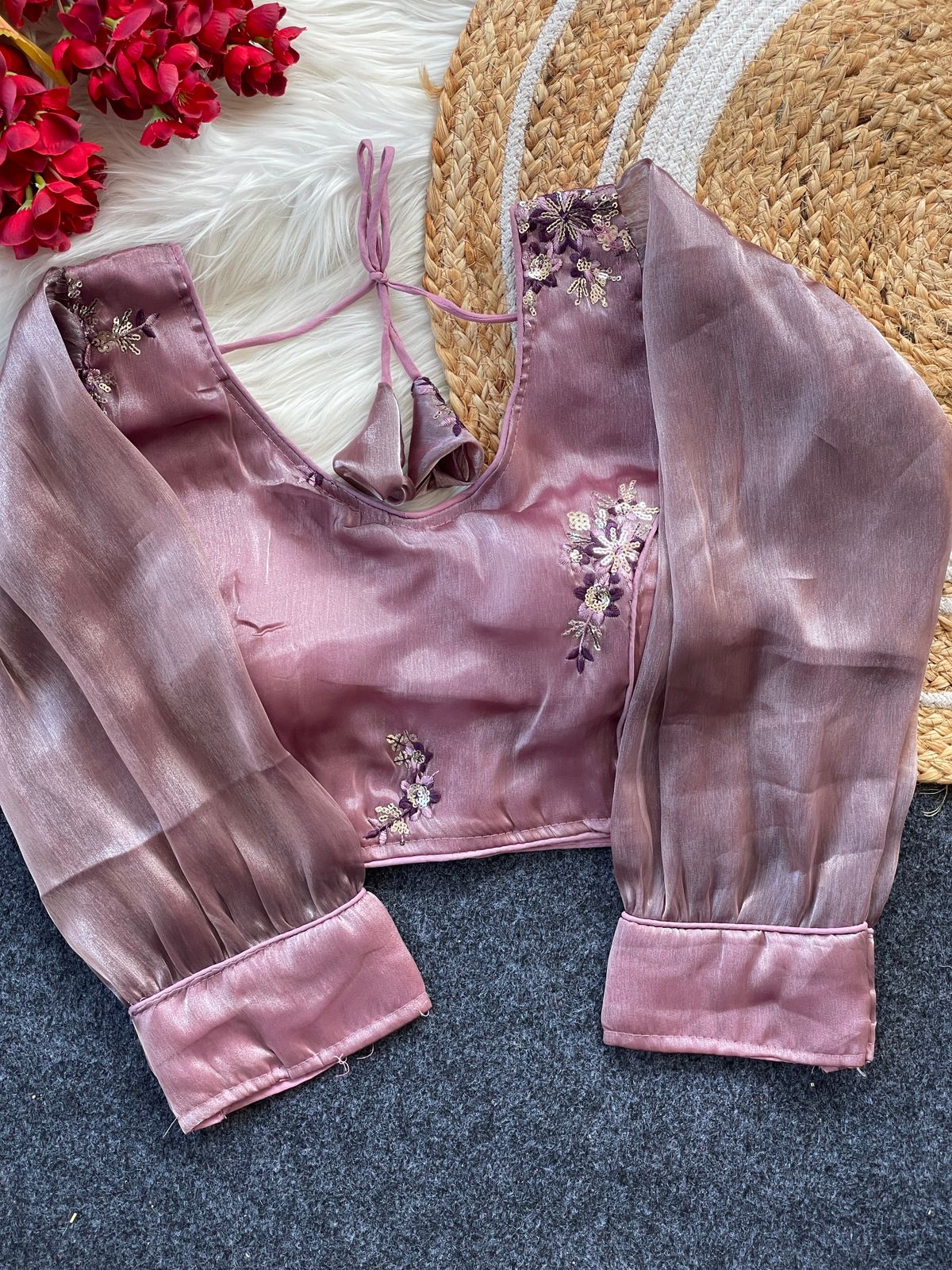 Zimi choo with heavy 9 niddle embroidery work ready made blouse