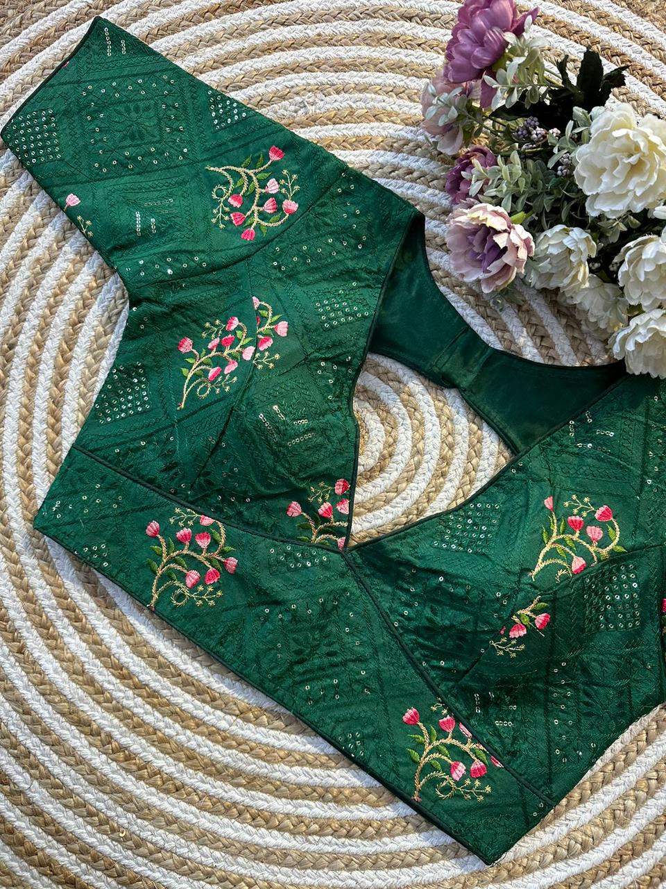 Beautiful sequins with tone to tone thread work ready made blouse