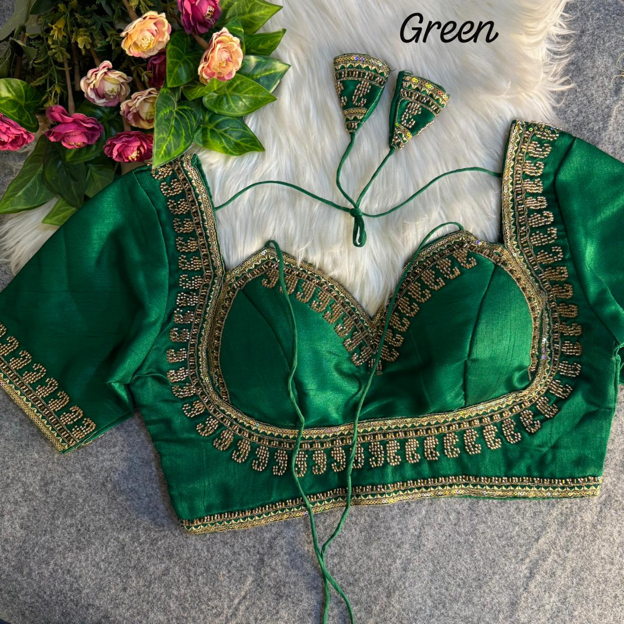 Heavy zari sequins & beads + thread work ready made blouse