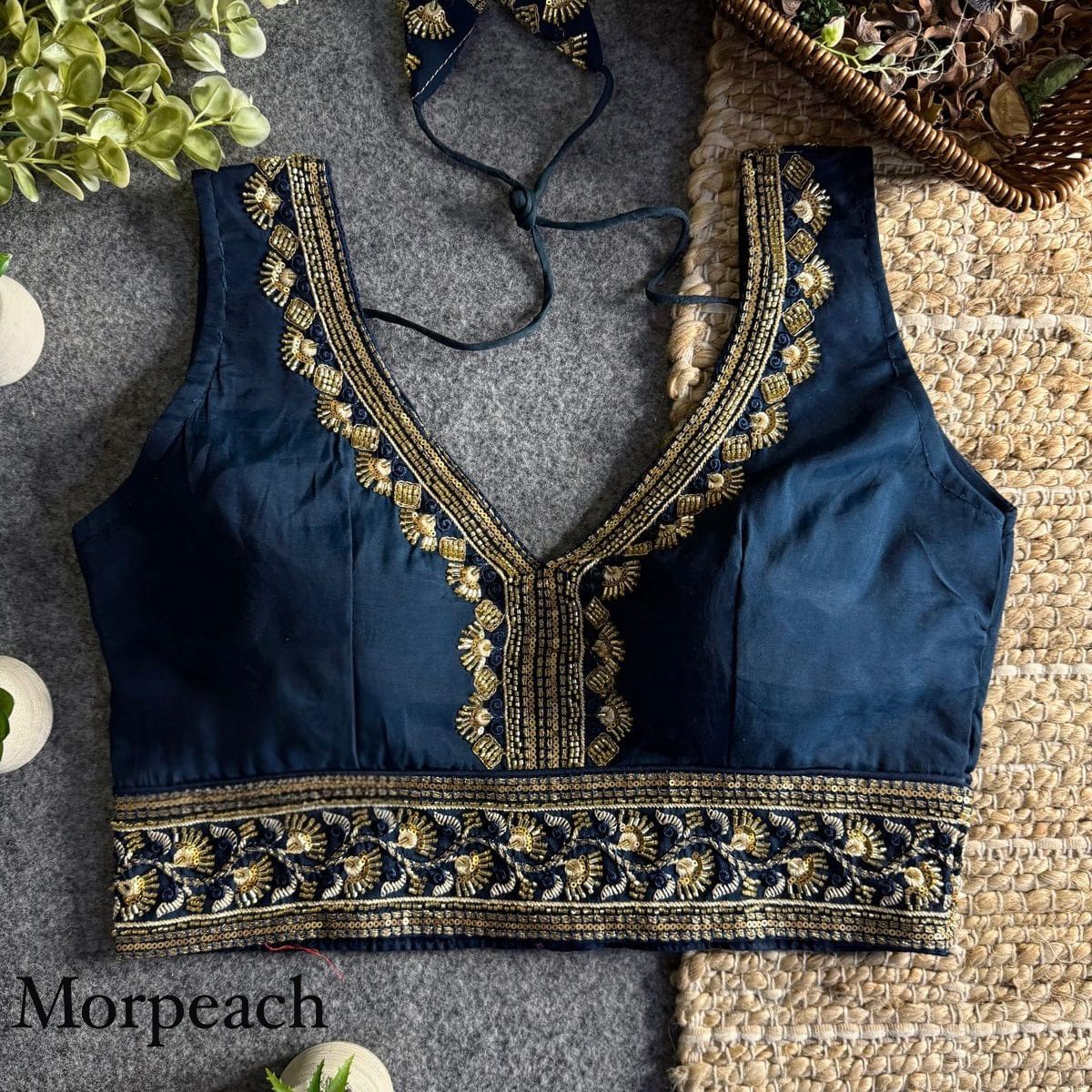 Heavy zari + Codding sequins & Beads Work ready made blouse