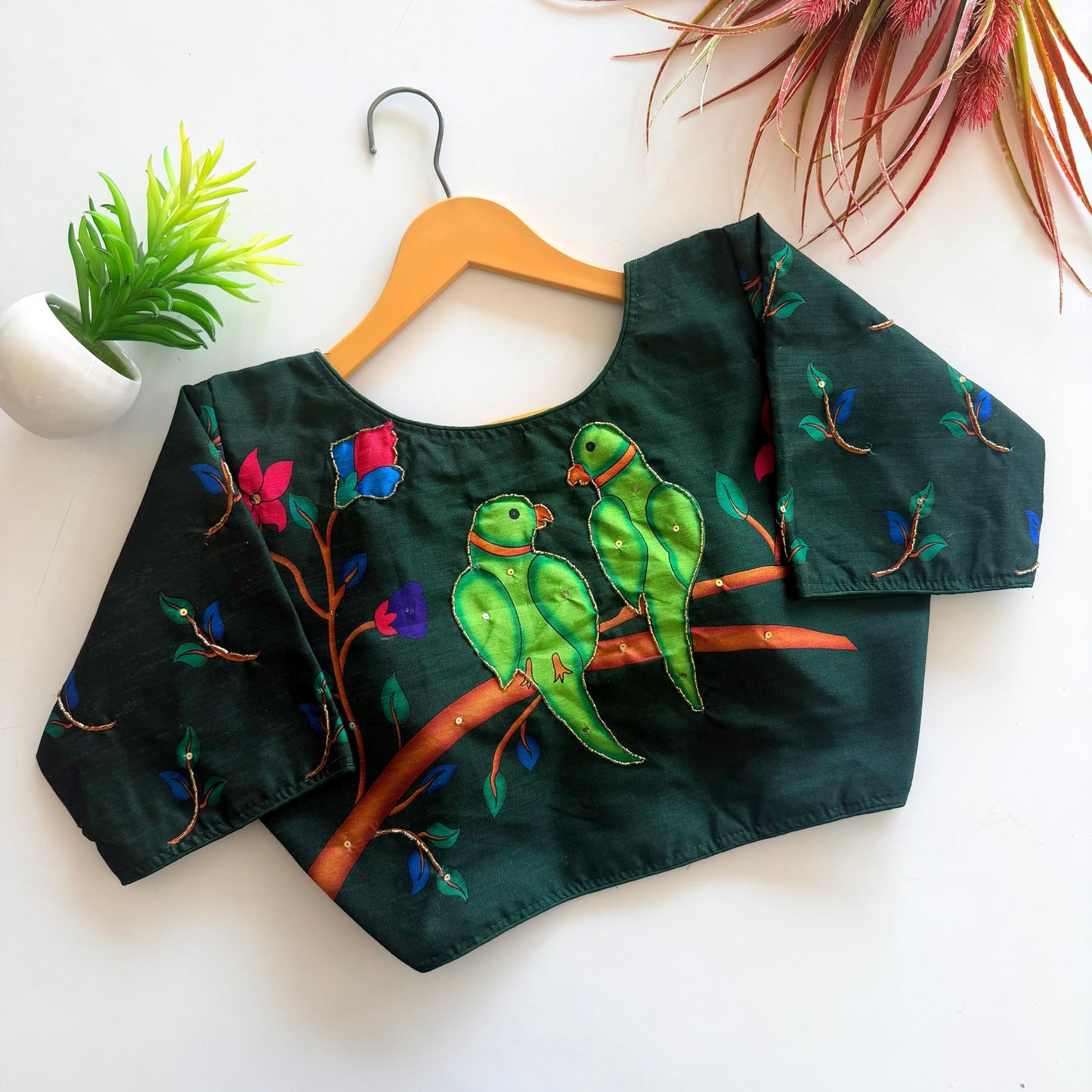 Pure silk fabric with Decent print ready made blouse