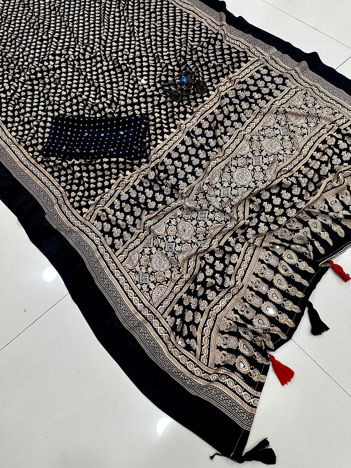 Crep silk satin With original mirror work saree