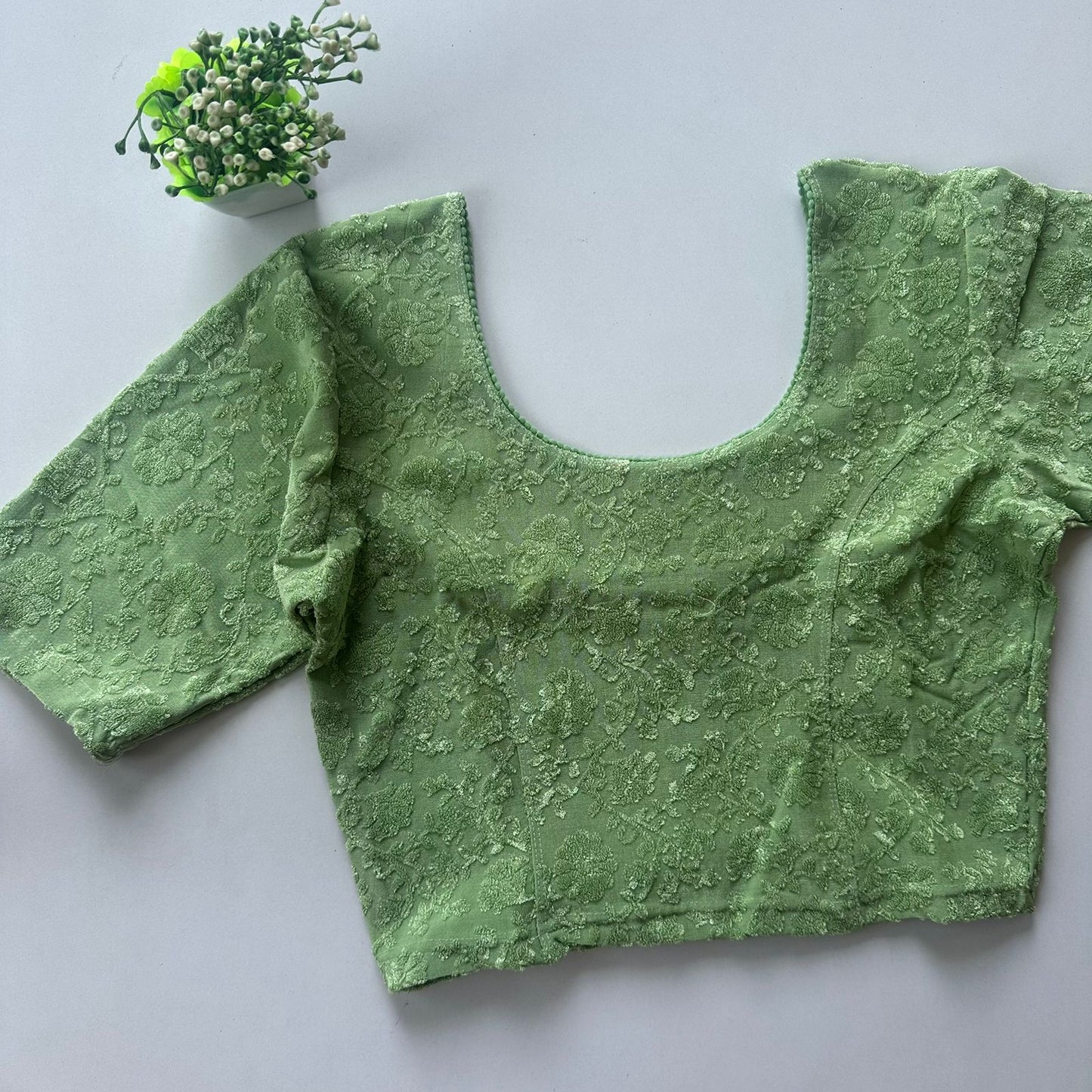 Polyester stretchable with self jacquard design ready made blouse