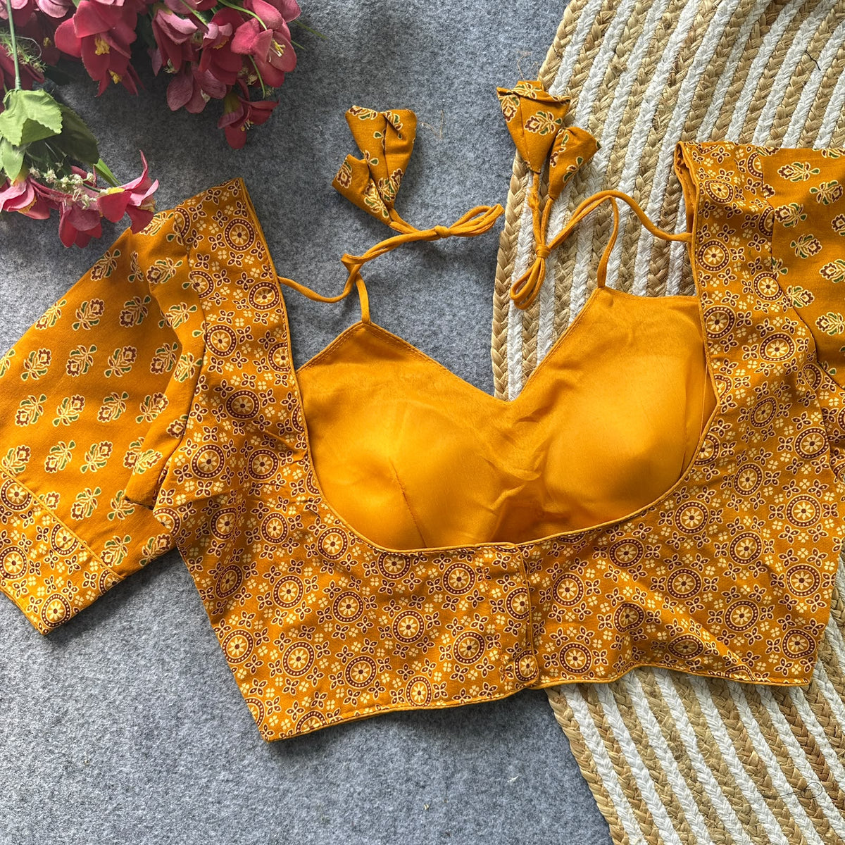 Original ajrakh cotton halter neck ready made blouse