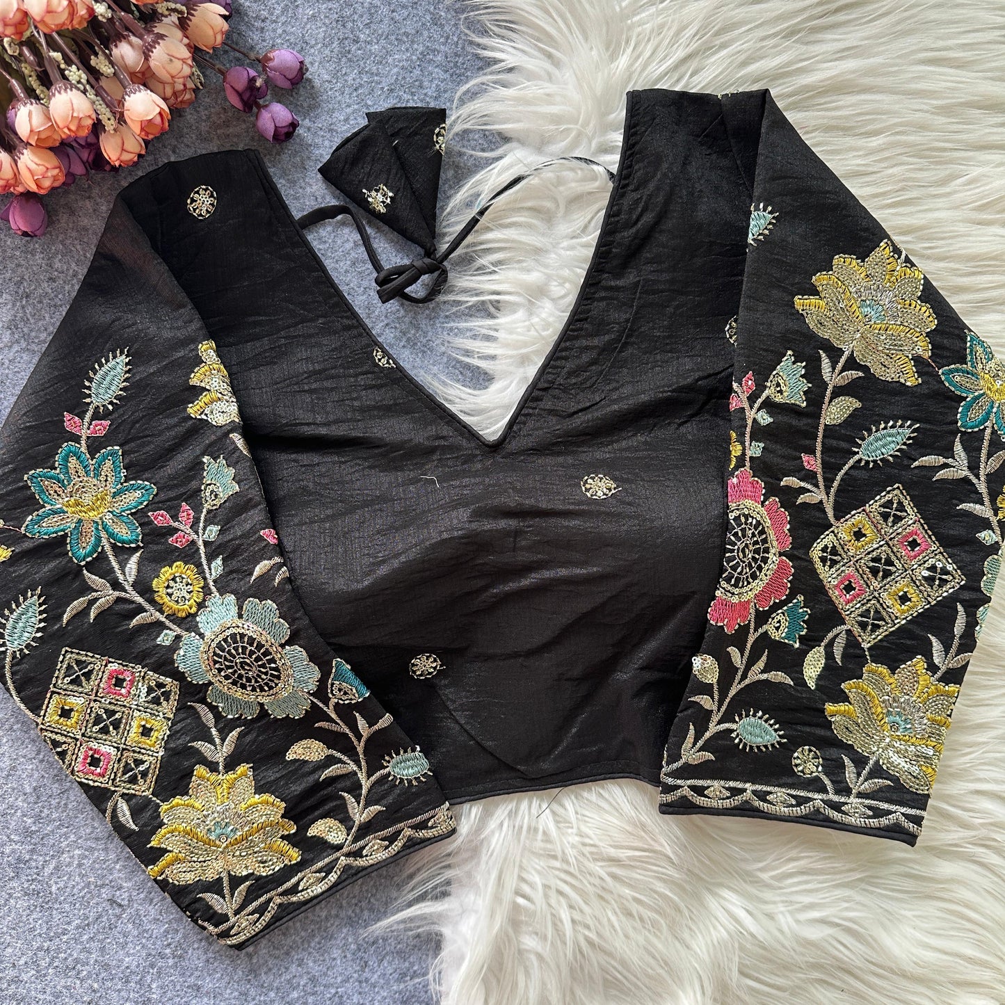 Presenting multi sequins work ready made blouse