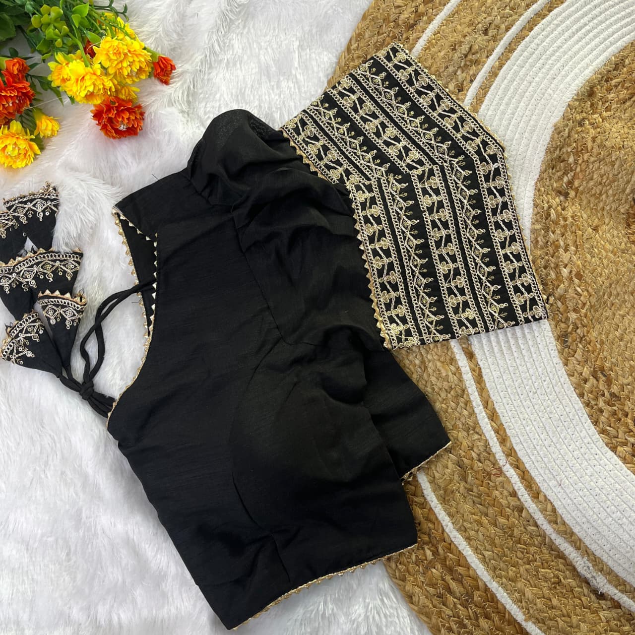 Vichitra silk balloon sleeve ready made blouse