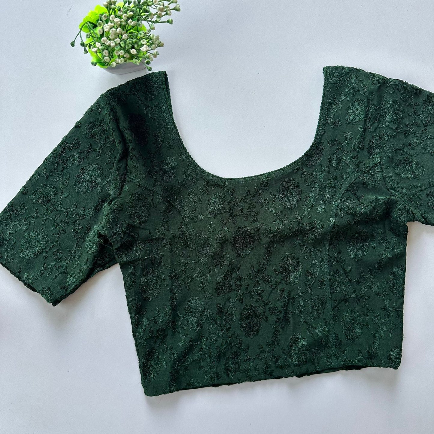 Polyester stretchable with self jacquard design ready made blouse
