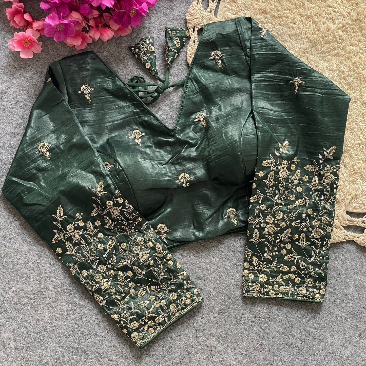 A beauty of golden embroidery work ready made blouse