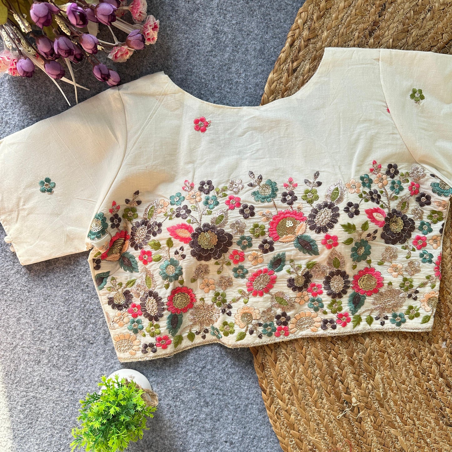Beautiful Cotton With  Embroidered ready made blouse