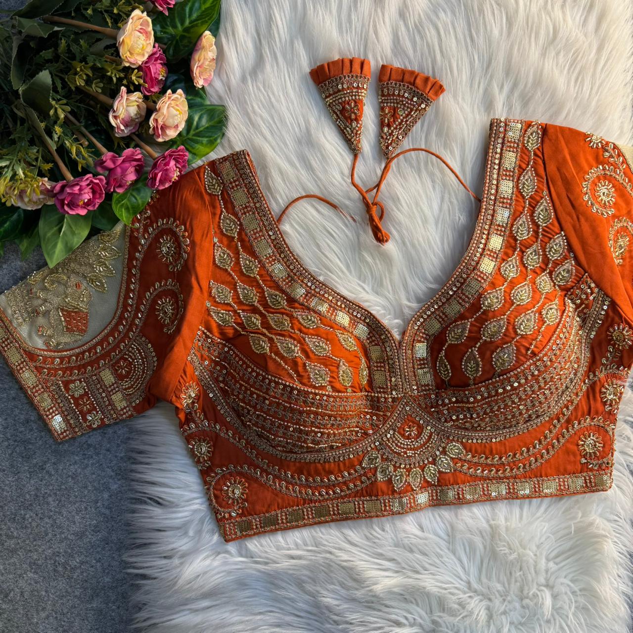 Beautiful heavy beads elephant patch work ready made blouse