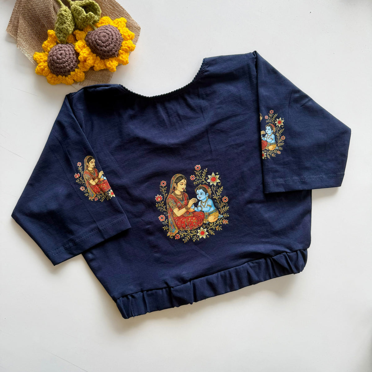 Beautiful block print with elastic ready made blouse