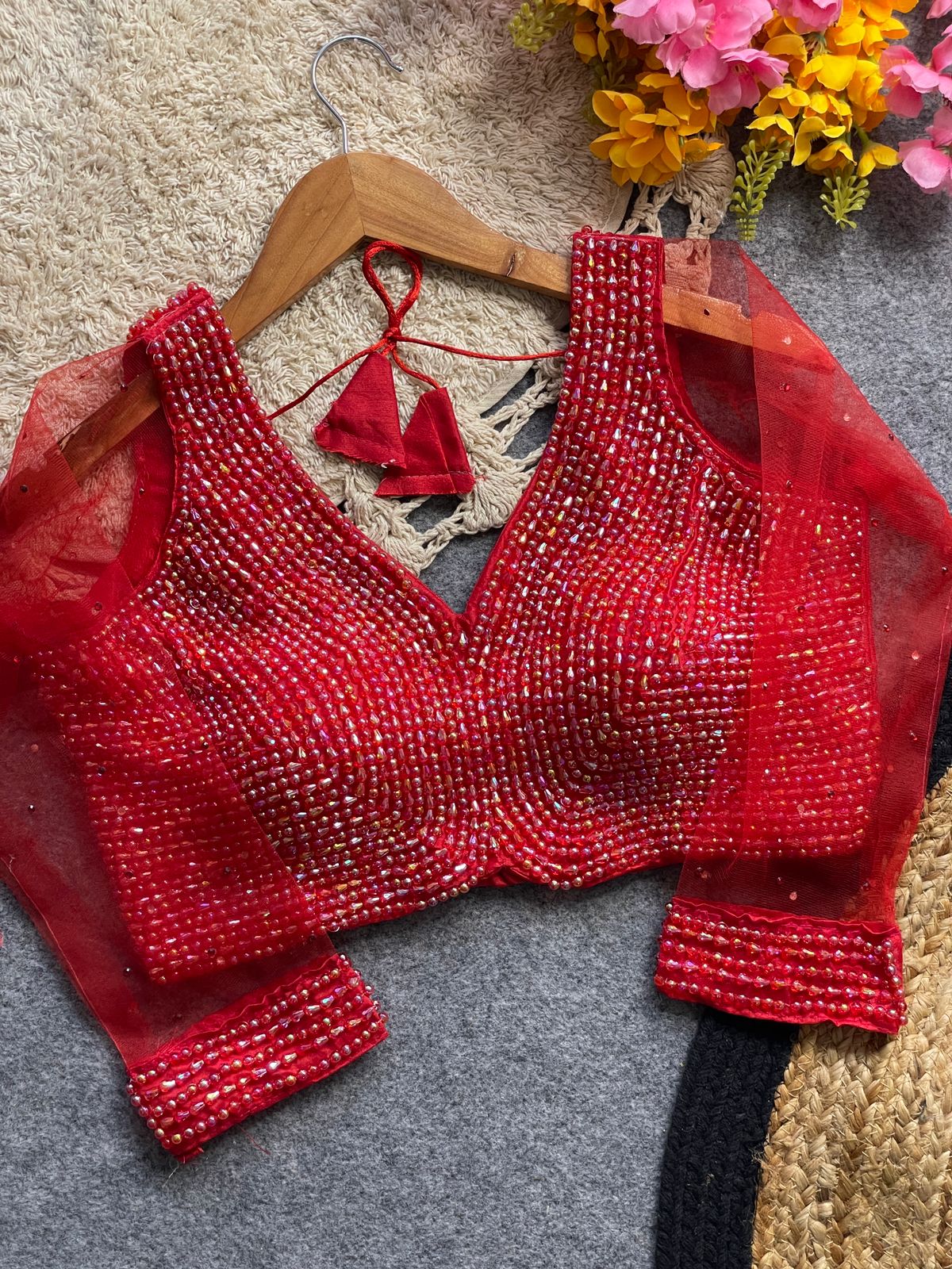 Presenting beautiful handcrafted pearl work ready made blouse