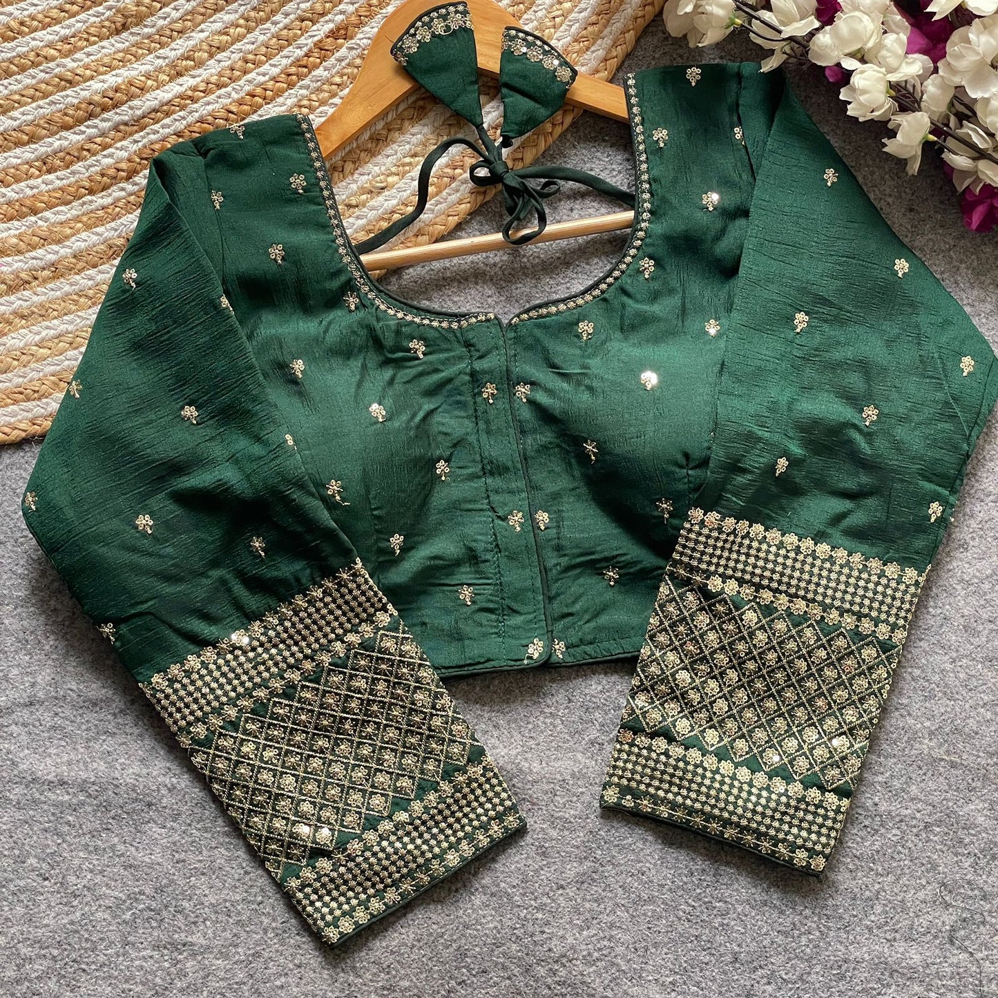 Vichitra Silk 3/4 sleeve ready made blouse