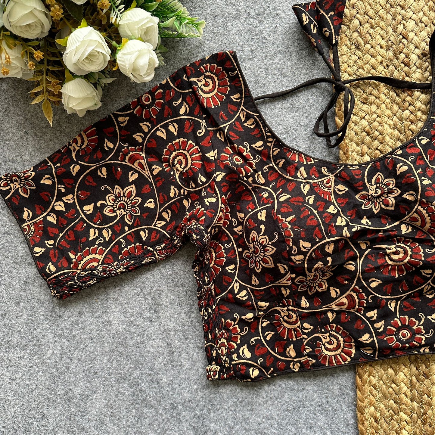 Beautiful hand block print with side elastic ready made blouse