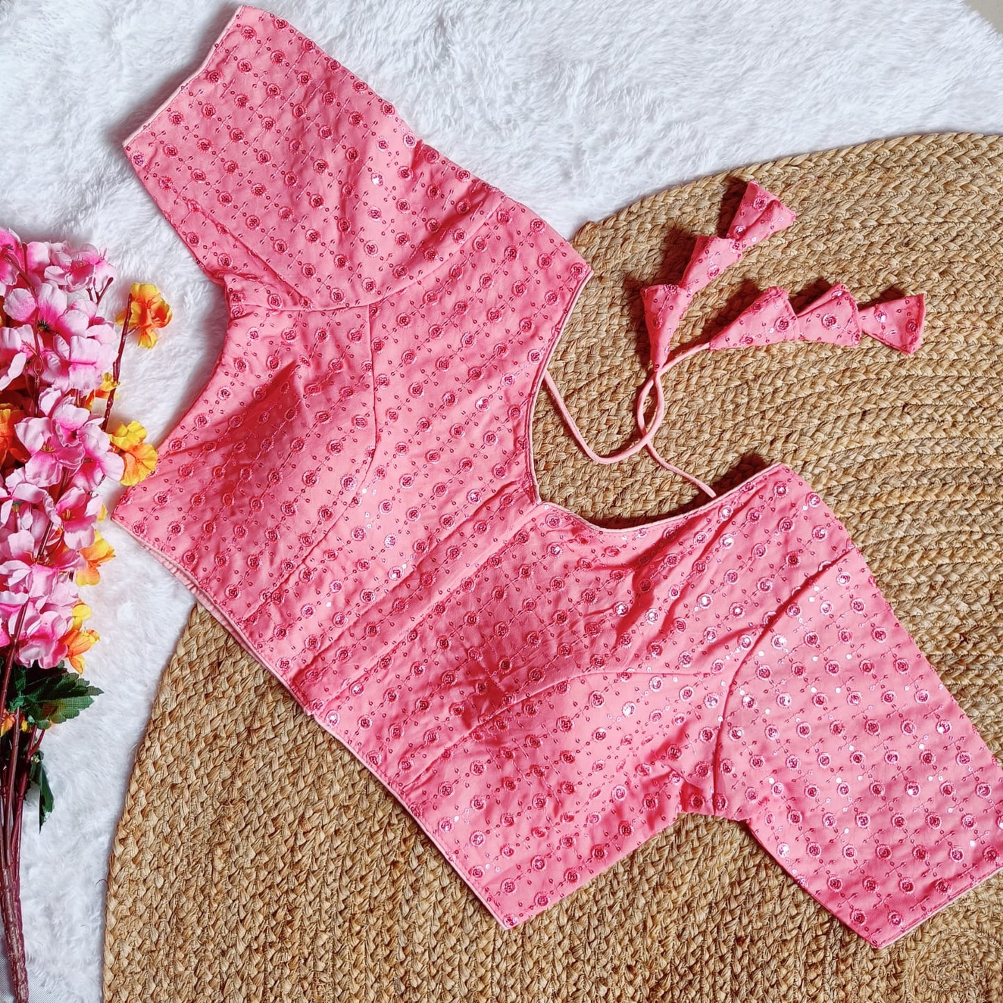 Georgette fabric with sequins work ready made blouse