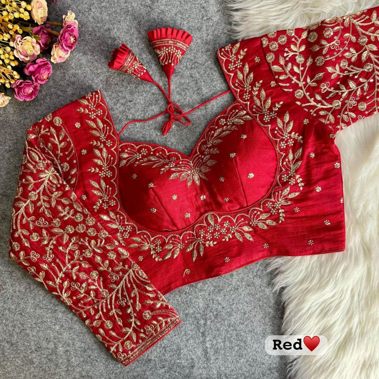 Heavy pure vichitra silk full sleeve ready made blouse