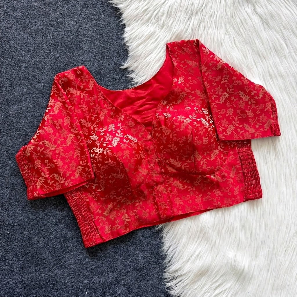 A beauty of weaving work all over with stretchable technology inside ready made blouse