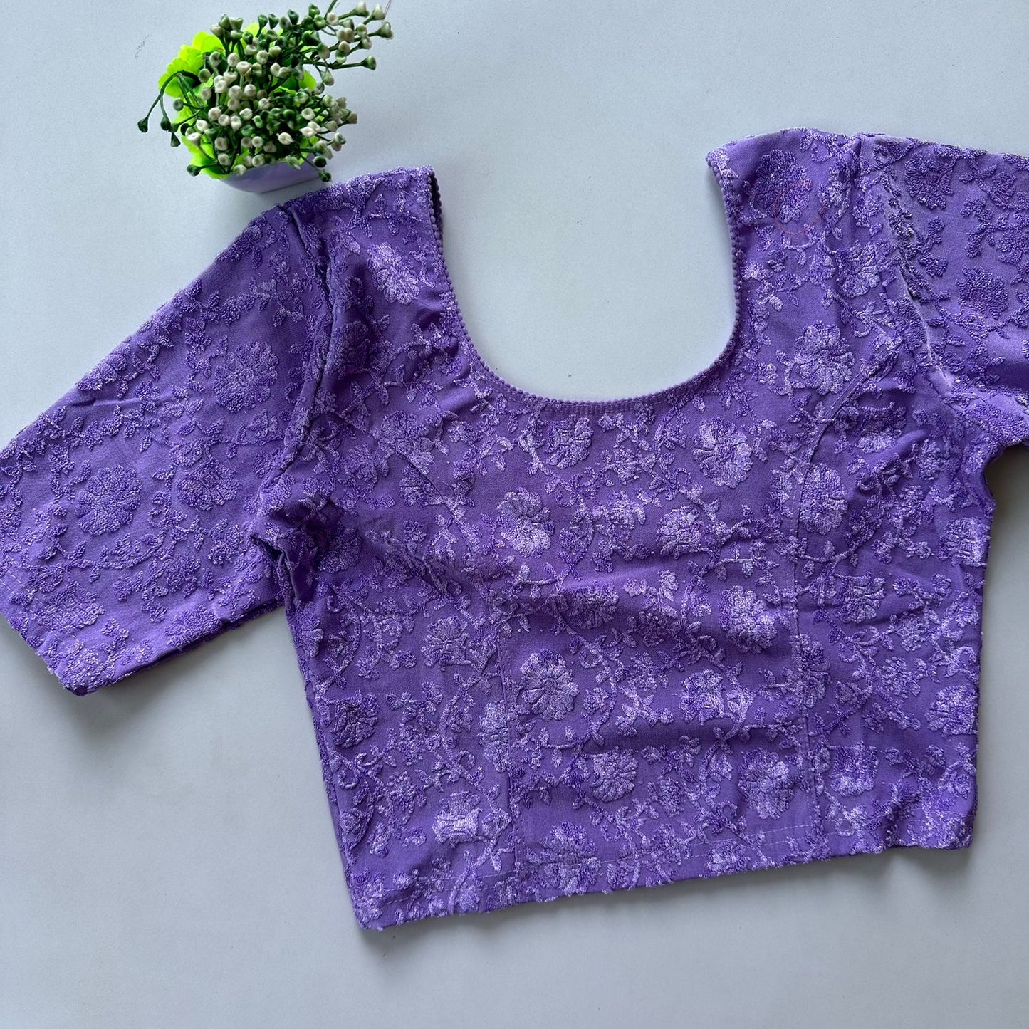 Polyester stretchable with self jacquard design ready made blouse