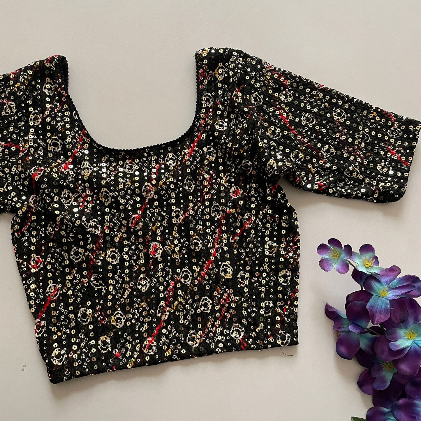 Stretchable crush with foil print ready made blouse