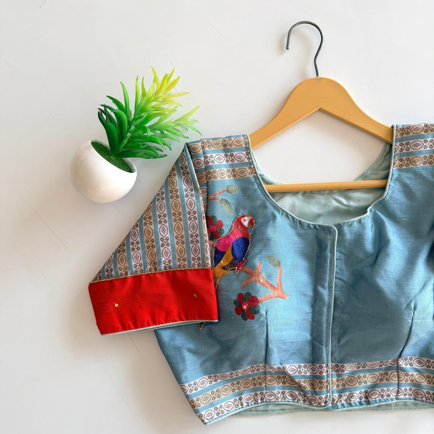 Pure silk fabric with Decent print ready made blouse