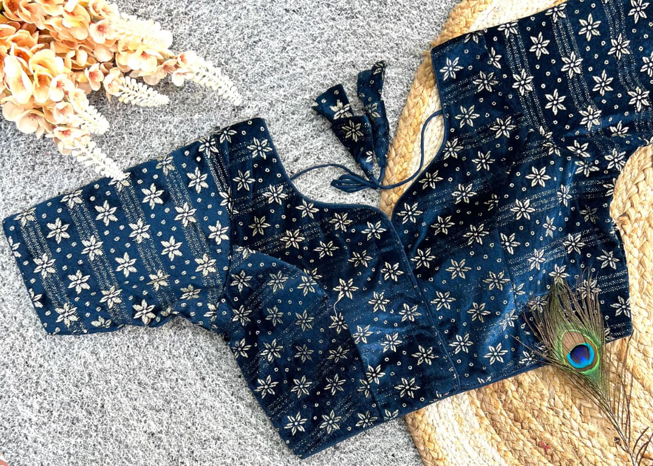Foil work on velvet ready made blouse