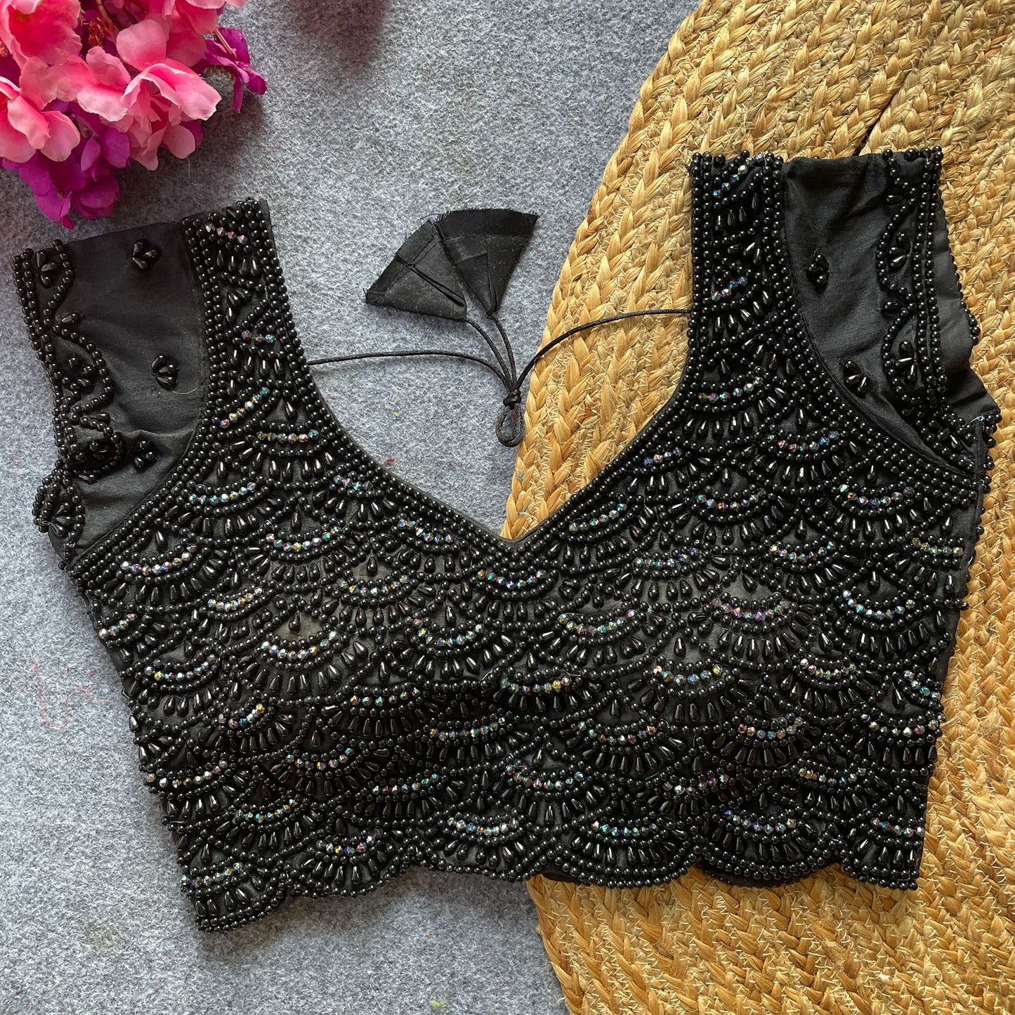 Pure pearl moti handwork ready made blouse