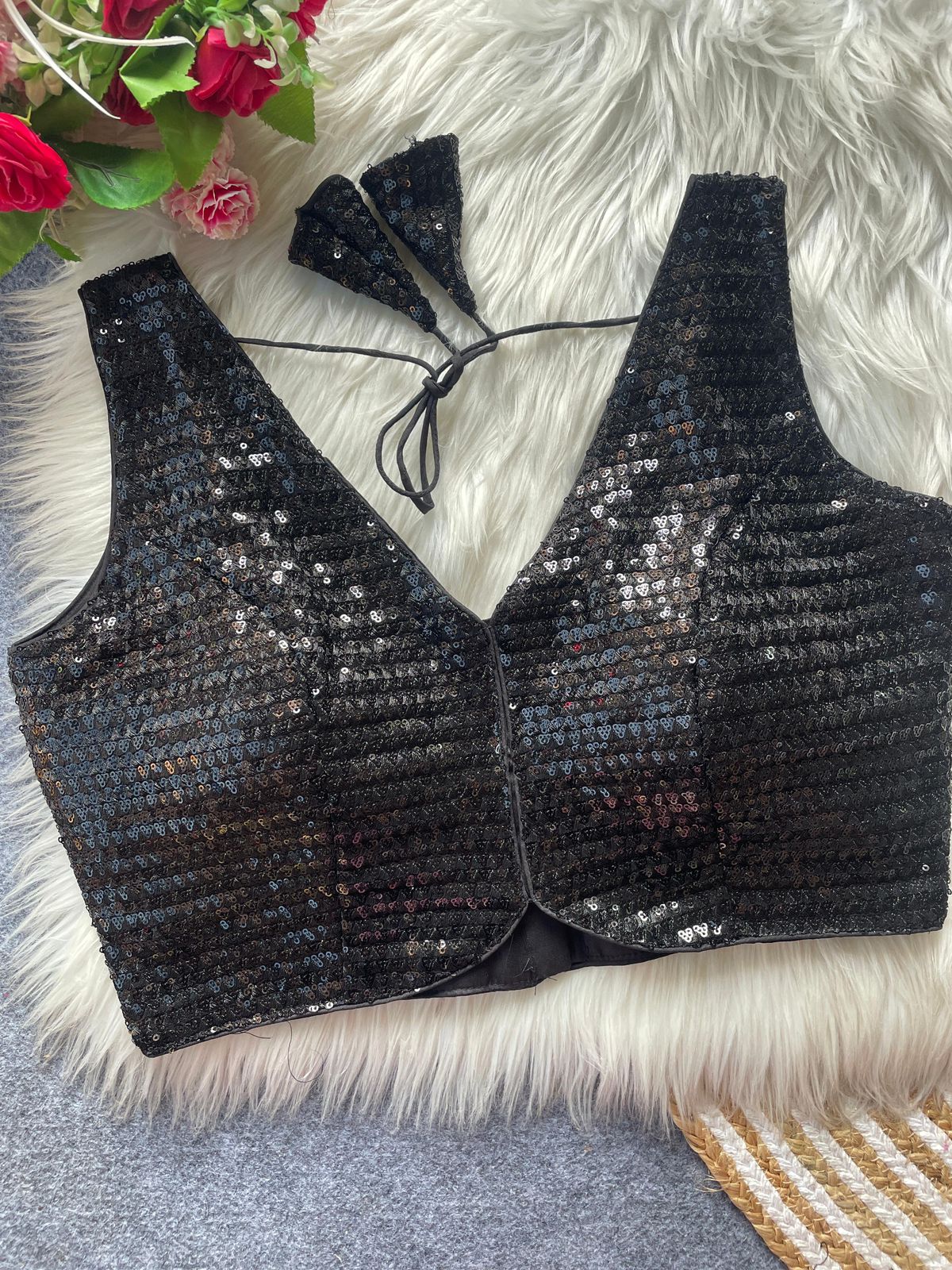 PURE FOX GEORGETTE HEAVY SEQUINS WORK READY MADE BLOUSE