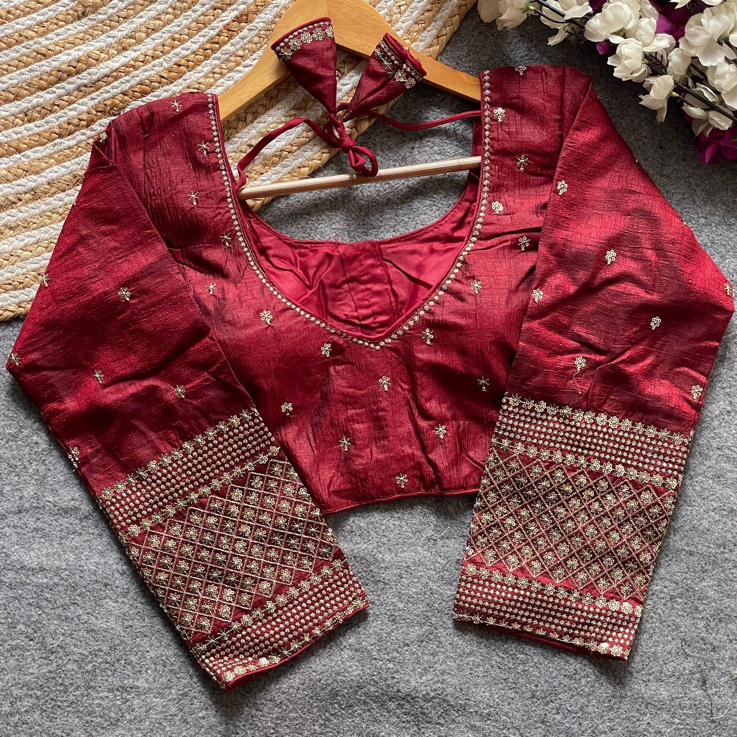 Vichitra Silk 3/4 sleeve ready made blouse